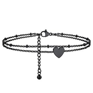 Novirassine Ensemble <span class=keywords><strong>de</strong></span> chevillères superposées noires en acier inoxydable avec breloque cœur, chaîne <span class=keywords><strong>gourmette</strong></span> et chaîne serpent, bijoux punk pour femmes et hommes - Product Image 4