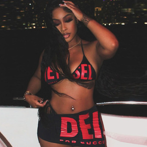 Summer <strong>Beach</strong> Bikini Sets Letter Print <strong>Black</strong> 3 Piece <strong>Skirt</strong> Sets Sexy Club Outfit Women 2025 Bathing Suits
