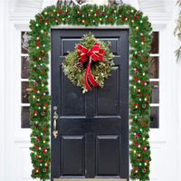 Guirlande de Noël Artificielle Pré-Éclairée avec Cônes de Pin, Baies Rouges et Lumières LED – Flexible pour Escaliers, Cheminées, Décoration de Noël en Rotin – Vente en Gros
