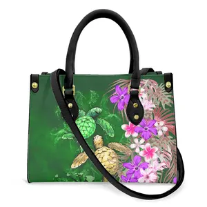 2021 Small Handbags Kosrae Polynesian Blue Green Turtle Flower Tribal White Handbags Pu Leather For Women Luxury Leather Design