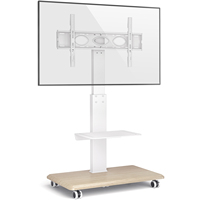 Soporte de TV Móvil Moderno de Color Blanco Puro con Estante de Metal y Base de Madera Gruesa para Pantallas de 32-70 Pulgadas