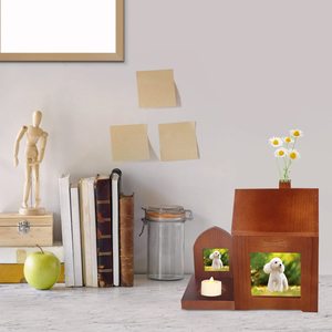 Urnes commémoratives personnalisées Petdom pour chiens et chats, avec cadre photo, en bois naturel, pour cendres. - Product Image 4