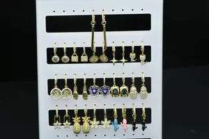 18K Goldplattiert weiß cz Einsatz quadratische Quaste runde Form Hoop Messing-Ohrringe für Mädchen und Frauen