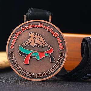 Médaille personnalisée Émirats Arabes Unis, récompense sportive, logo émaillé, médailles athlétiques, logo 2D en cuivre antique, lettres, lutte, Kung Fu, Jiu Jitsu, Judo - Product Image 1