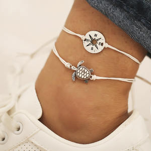 Bijoux de <span class=keywords><strong>pied</strong></span> tendance en alliage, bracelet de cheville pour enfants, femmes et filles, perles, boussole, bracelet pour bébé, tortue, bracelet de cheville à double couche - Product Image 4