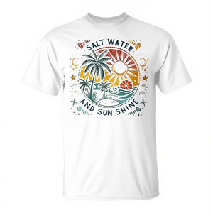 Camiseta de vacaciones de verano con diseño de palmera en la playa, agua salada y rayos de sol - Product Image 2