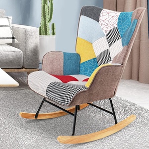 <span class=keywords><strong>Patchwork</strong></span> Rocking Chair Mid Century Rembourré Rocker Glider Chair <span class=keywords><strong>Fauteuil</strong></span> à dossier haut avec pieds en bois pour salon chambre - Product Image 5