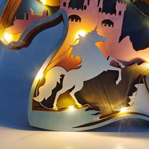 Animal Bois Artisanat Maison Lumière LED Bois Artisanat Décoration <span class=keywords><strong>Licorne</strong></span> Sculpture - Product Image 6