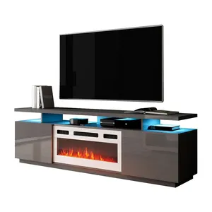 Moderne Grijs & Wit & Zwart Woonkamer Meubels Fire Plaats Led-verlichting Kast Tv Stand Met Haard