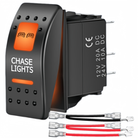 Interrupteur à bascule LED Chase Lights 5 broches marche/arrêt 12 V 20 A avec câble de raccordement pour camping-car, VTT, UTV, voiture, camion