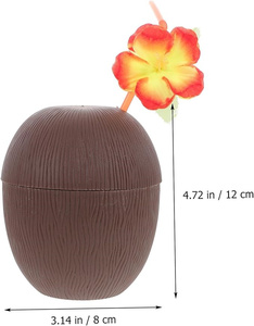 Tazze di cocco Hawaii con cannucce e picconi per Cocktail, <span class=keywords><strong>Luau</strong></span> Tiki hawaiano e decorazioni per feste in spiaggia per bambini e adulti - Product Image 2