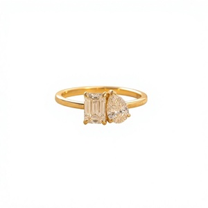 Anillo de compromiso Toi et Moi de moissanita con corte esmeralda y pera, dos piedras, chapado en oro, plata de ley 925, anillo nupcial para mujer - Product Image 6