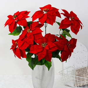 Décorations de Noël en Poinsettia Artificiel Flower Delight, 5 et 7 têtes, fleurs en soie plastique pour la maison, les mariages et l'extérieur - Product Image 1