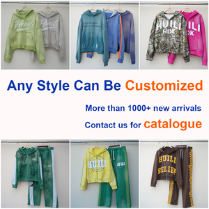 Huili axit rửa cổ điển sunfaded Hoodies và Sweatpants hai mảnh Bộ tùy chỉnh đau khổ thêu logo người đàn ông Bộ đồ thể thao - Product Image 5