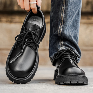 2026 New Spring Men's Business Leather Shoes Zipper Design Thick Sole Elevator Shoes Wear-resistant Formal Shoes - Product Image 4