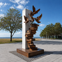 Sculpture Moderne en Acier Corten : Livres Empilés en Spirale, Livre Ouvert, Décoration Artistique pour Jardin, Parc, Université, Sculpture en Acier Corten
