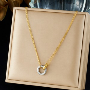 Minimalist Layered Necklace Double Chain Gold Silver Ring Pendant Daily Wear Gift Jewelry N4227 - Product Image 1