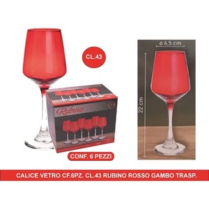 Calice in Vetro Rosso Rubino con Stelo Trasparente CF.6PZ. CL.43 per Servire Vino Rosso - Product Image 1