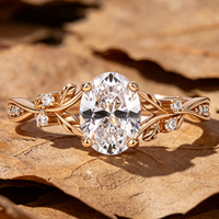 ABIDING JEWELRY Bagues Feuille en Or Massif 9K 10K 14K 18K avec Diamant de Laboratoire Ovale 6x8mm Sertie à Griffes, Bijoux de Fiançailles et de Mariage Personnalisés
