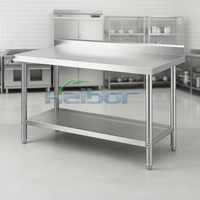 Table de travail de cuisine en acier inoxydable à double couche, structure robuste, équipement de restauration, plan de travail