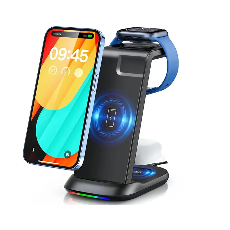 Factory Wholesale cell phone charger display rack 5 in 1 wireless charger for iphone airpods watch