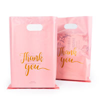 Sacs de courses en plastique PE découpés sur mesure avec logo, poignées incluses, pour emballage de petites entreprises, chaussures en fourrure, écologiques, recyclables, avec message « Merci »