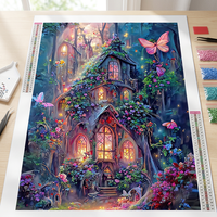 Peinture Diamant 5D Personnalisée Forêt Féerique Maison Papillon Cabane Fantastique Kit d'Art DIY Complet pour Adultes Débutants Cadeau