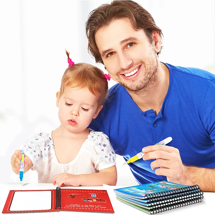 Custom educational Reusable Children magic water coloring painting book with water pen