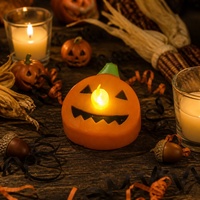 Lampu Teh LED Tanpa Api Berbentuk Labu Oranye untuk Dekorasi Halloween, Pesta Rumah, dan Liburan