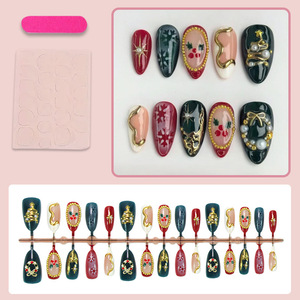 Uñas Postizas Hechas a Mano, Color Sólido Almendrado, con Electroplacado, Piezas de Uñas Artísticas, Uñas Postizas Desmontables, Manicura Navideña - Product Image 3