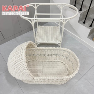 Berceau pour bébé en rotin vintage Kapai avec roulettes, style bohème, berceau en <span class=keywords><strong>osier</strong></span> fait main pour accessoires de photographie et décoration de chambre d'enfant - Product Image 3
