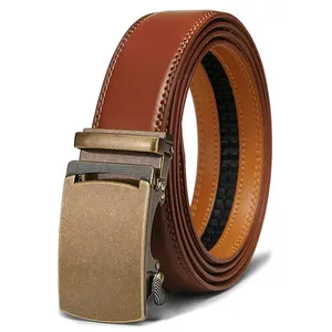 Custom Designed Genuine Leather Men Belt Adjustable Casual Automatic Buckle Leather Belt Business Ratchet Belt For Men