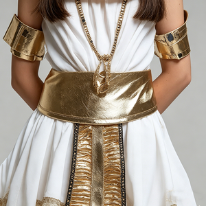 <span class=keywords><strong>Disfraz</strong></span> <span class=keywords><strong>de</strong></span> <span class=keywords><strong>Cleopatra</strong></span> del Antiguo Egipto, Vestido <span class=keywords><strong>Corto</strong></span> Blanco y Dorado para Fiestas y Actuaciones - Product Image 4