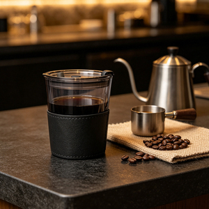 Bicchiere da <span class=keywords><strong>Caffè</strong></span> in Vetro Fumé con Custodia in Pelle, Coperchio Antispargimento, Tazza da Viaggio Riutilizzabile - Product Image 5