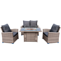 Mobilier d'extérieur Ensemble de conversation pour balcon avec table de foyer Canapé chauffant de patio Ensemble de conversation pour jardin avec foyer à gaz