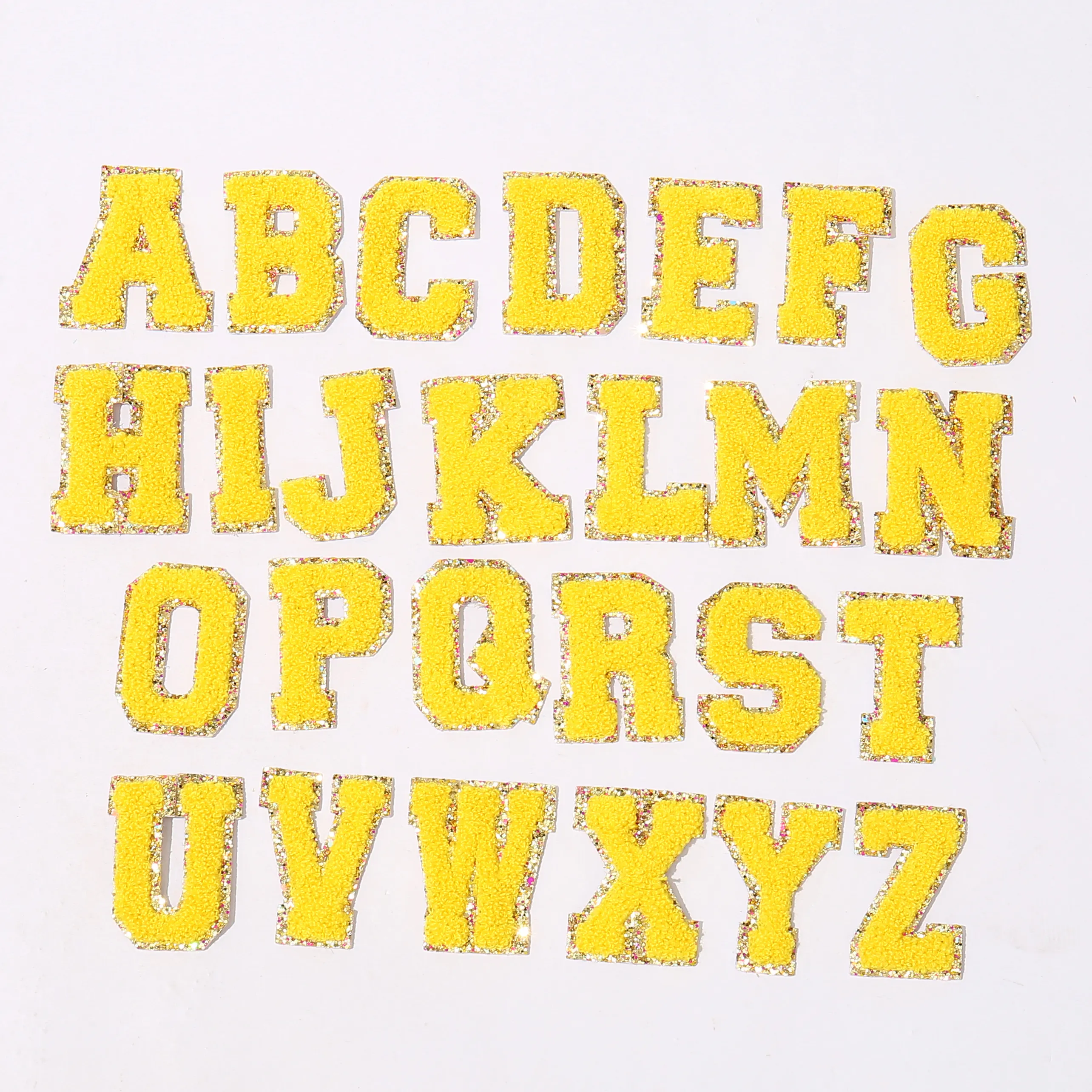 Chenille ตัวอักษรเย็บปักเอง,แผ่นรอง3เมตรมีกาวในตัวสำหรับห่อของขวัญ DIY มีหลายสีตัวอักษรปักแบบกำหนดเองสีเหลืองสินค้าใหม่