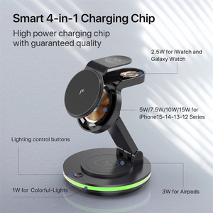 Support de téléphone portable pliable 15W portable avec lumière colorée, <span class=keywords><strong>chargeur</strong></span> sans fil magnétique 3-en-1 pour iPhone 15 17 <span class=keywords><strong>Pro</strong></span> Max, <span class=keywords><strong>AirPods</strong></span> et Apple Watch - Product Image 5
