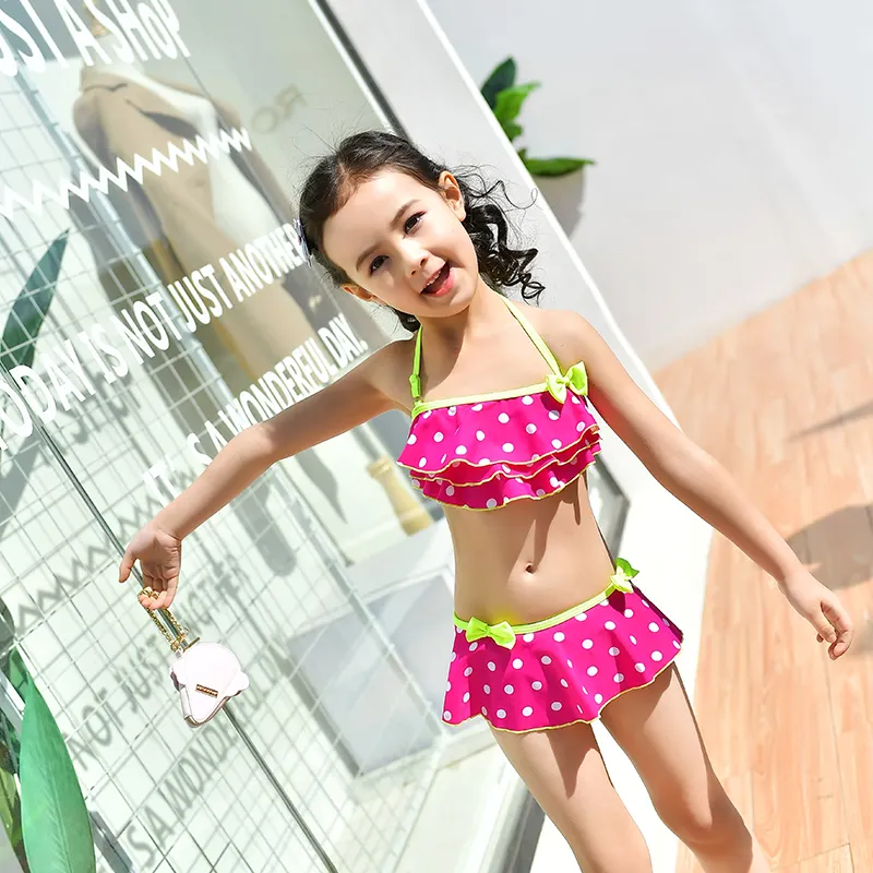 Hot sales custom design Girl flounce bikini girls swimming suit 2pcs/set swimwear for kids