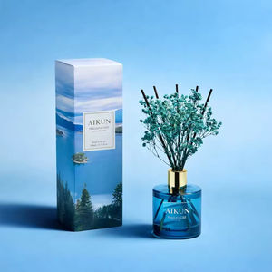 Diffuseur à bâtonnets Aikun OEM en gros, parfum Océan Frais, bouteille en verre bleu 150ml, senteur Citron Océanique, coffret cadeau pour salle de bain et hôtel - Product Image 1