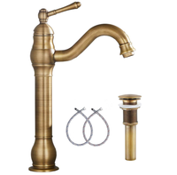 Robinet de lavabo de salle de bain en céramique moderne en laiton antique, poignée unique, un trou avec drain escamotable