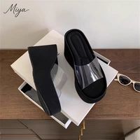 Sandales compensées à plateforme en EVA avec logo personnalisé pour femme, transparentes en PVC, à brides croisées, à bout ouvert, pour l'extérieur