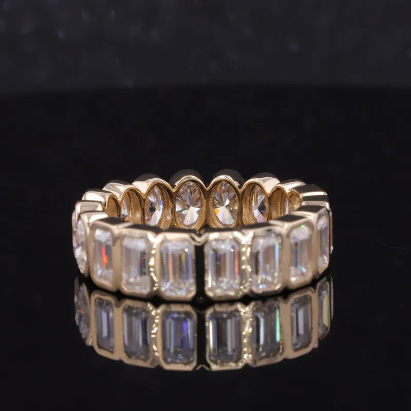 Starsgem 10K Solid Yellow Gold Moissanite Diamond Bezel Set Moissanite Eternity Ring