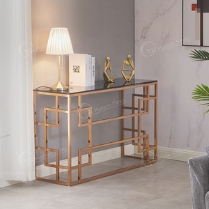 Glass Living Room Furniture Stainless Steel Rose Golden <strong>Mirrored</strong> <strong>Console</strong> <strong>Table</strong> - Product Image 2