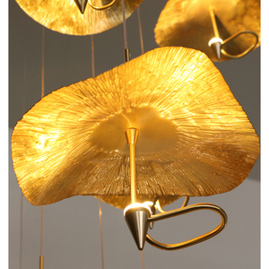Modern LED Hanging <strong>Lamp</strong> Handmade <strong>Copper</strong> Lotus Leaf Chandelier Pendant Light for High Ceiling - Product Image 3