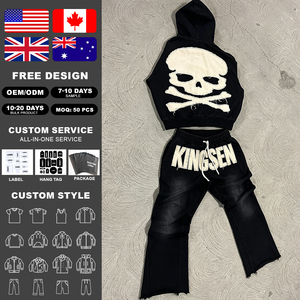Conjunto de Sudadera y Pantalones Deportivos de Dos Piezas para Hombre, Personalizado OEM, de Tela Gruesa, con Parches Bordados y Efecto Desgastado - Product Image 2