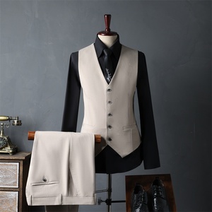 2025 automne nouveau décontracté Style coréen Double boutonnage hommes <span class=keywords><strong>costume</strong></span> ensemble <span class=keywords><strong>Beige</strong></span> Long <span class=keywords><strong>mariage</strong></span> <span class=keywords><strong>costume</strong></span> pour marié garçons d'honneur plat avant - Product Image 4