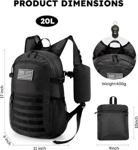 Sac à dos tactique pliable Oxford de 20 L avec fermeture éclair, ultra léger, pour hommes et femmes, idéal pour les voyages et le camping - Product Image 5