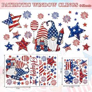 Autocollants patriotiques pour fenêtre Joyeux 4 juillet Décoration de fenêtre USA Gnome Étoile Feu d'artifice Autocollant réutilisable pour <span class=keywords><strong>le</strong></span> Jour de l'Indépendance - Product Image 5