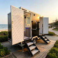 Cabine Sanitaire Autonome Étanche avec Panneaux Muraux, Deux Toilettes Privées et Rideau de Douche pour Événements Équestres