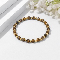 Bracelet extensible hypoallergénique en perles de pierre naturelle à facettes de 6 mm, résistant à la décoloration, avec perles dorées, idéal pour les tenues quotidiennes et de vacances